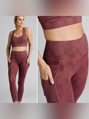 Zyia Active LightnTight Hi-rise Red Check Leggings Women’s Size 4 Workout Gym